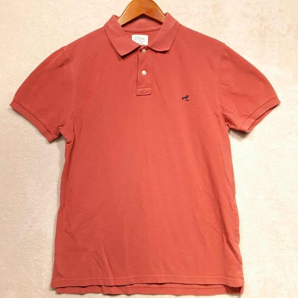 J.Crew Mens Cotton Polo Shirt Sz.Medium/Coral/Blue Lobster Logo